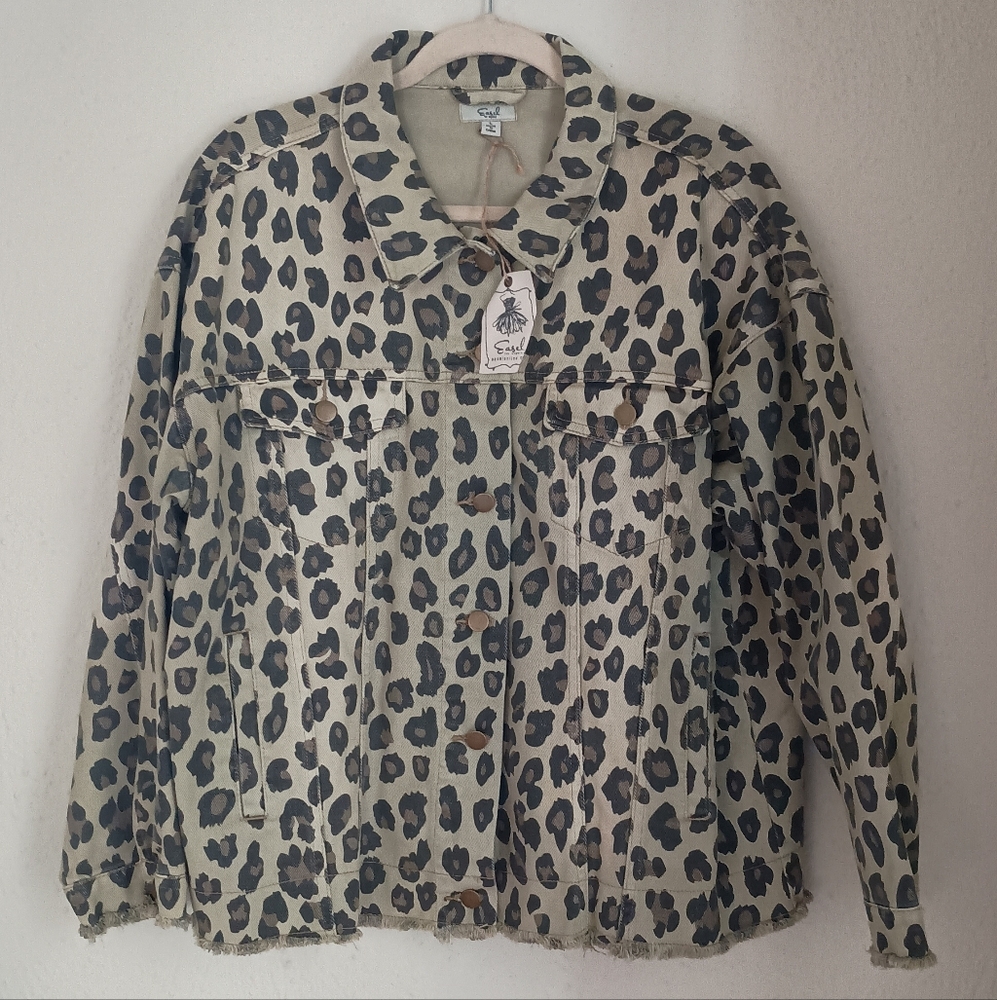 Easel Tan and Black Animal Print Jacket